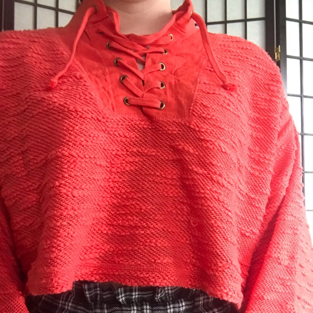 Urban Outfitters Size S/M Red Lace Up Knit Top